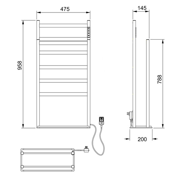 Полотенцесушитель электрический Wonzon & Woghand Essen П7 475x958 мм WW-A407-BR, никель - фото 6