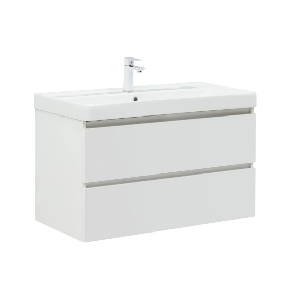 Тумба подвесная с раковиной Aquanet Вега 90 см 00316683, белый глянец - фото 