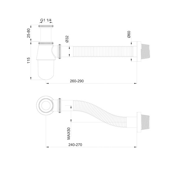 Сифон для умывальника Wonzon & Woghand WW-88SS102-MB, чёрный - фото 2