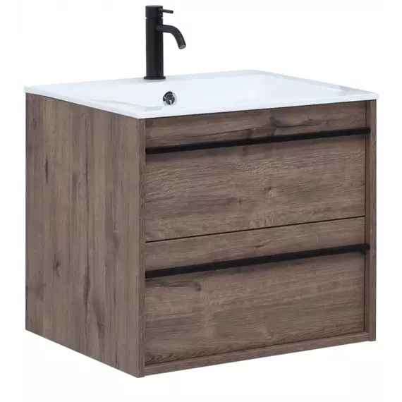 Тумба подвесная с раковиной Aquanet Lino 60 см 00253910, дуб веллингтон - фото 