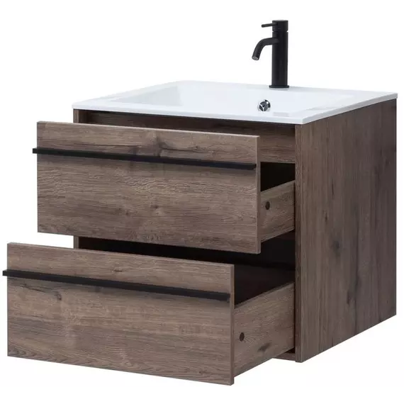 Тумба подвесная с раковиной Aquanet Lino 60 см 00253910, дуб веллингтон - фото 5