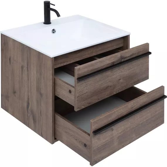 Тумба подвесная с раковиной Aquanet Lino 60 см 00253910, дуб веллингтон - фото 4