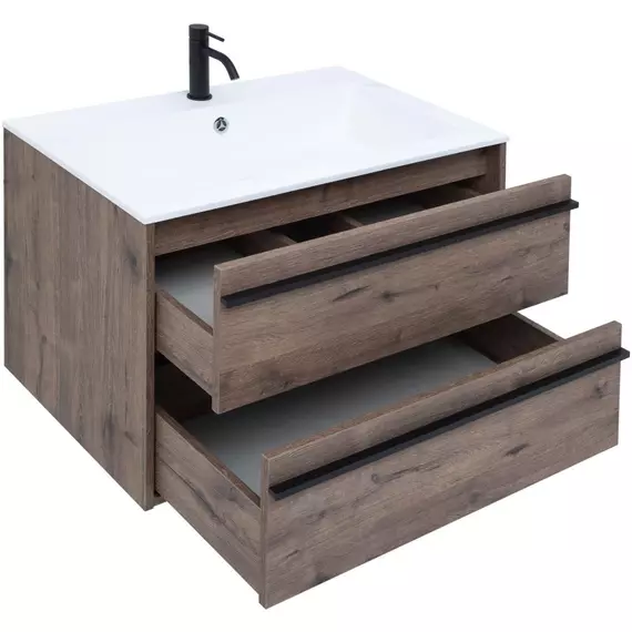 Тумба подвесная с раковиной Aquanet Lino 80 см 00253912, дуб веллингтон - фото 3