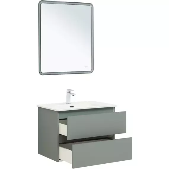 Тумба подвесная с раковиной Aquanet Вега 2.0 70 см 00337960 (раковина Aquanet Flat 70 см) мисти грин - фото 6