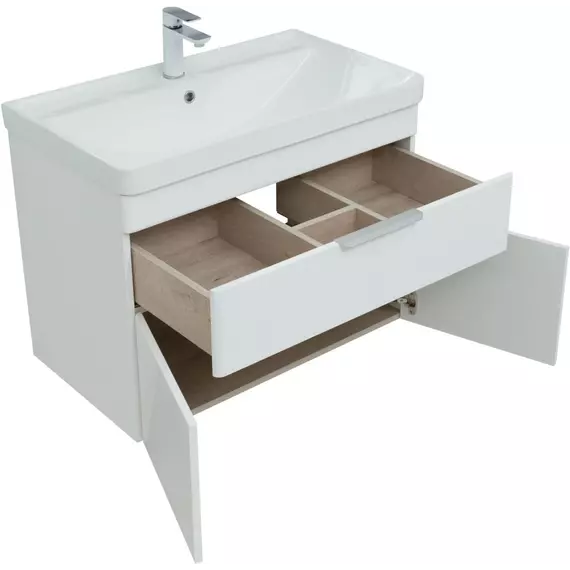 Тумба подвесная с раковиной Aquanet Ирис New 80 см 00310150, белый глянец - фото 6