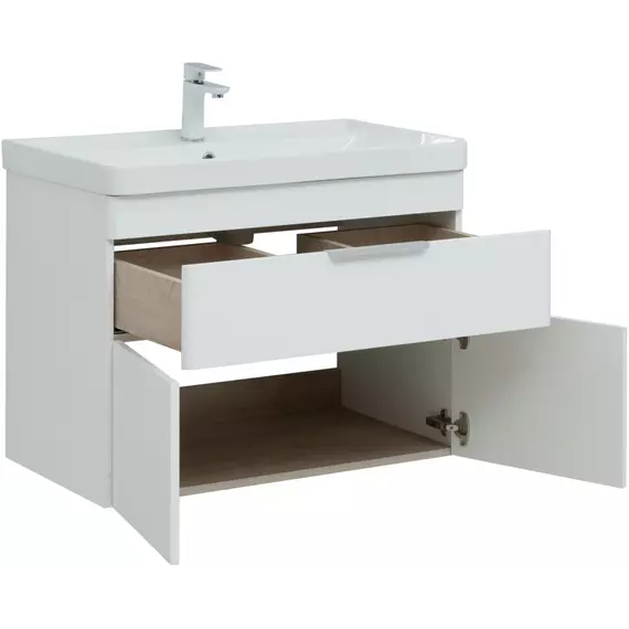 Тумба подвесная с раковиной Aquanet Ирис New 80 см 00310150, белый глянец - фото 5