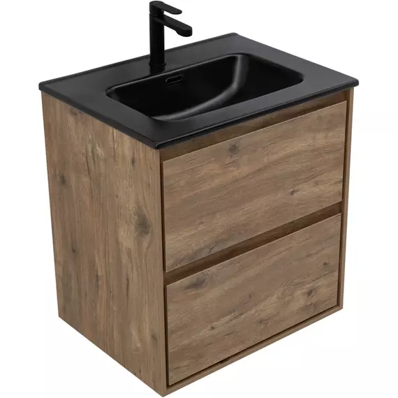 Тумба подвесная с раковиной Aquanet Милан 60 см 00336377 (раковина Aquanet Flat 60) дуб рустикальный - фото 