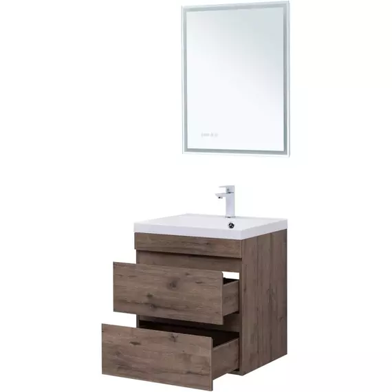 Тумба подвесная с раковиной Aquanet Нота New 60 см 00334191, дуб веллингтон табак - фото 11