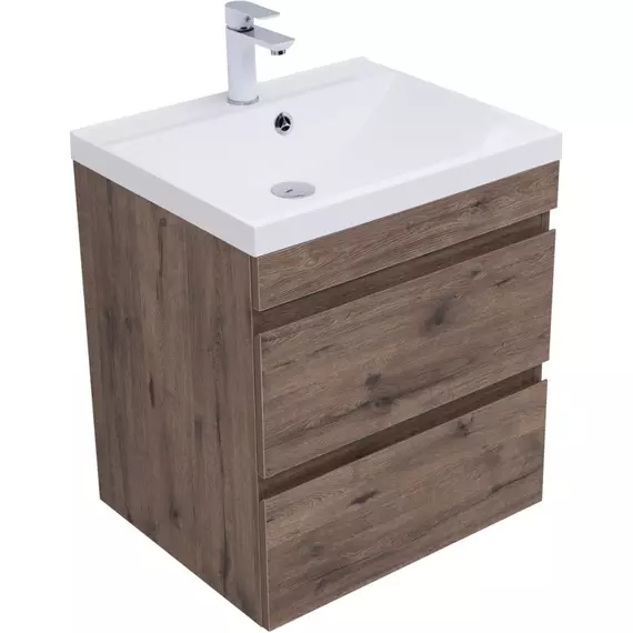 Тумба подвесная с раковиной Aquanet Нота New 60 см 00334191, дуб веллингтон табак - фото 