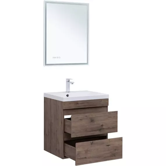 Тумба подвесная с раковиной Aquanet Нота New 60 см 00334191, дуб веллингтон табак - фото 8