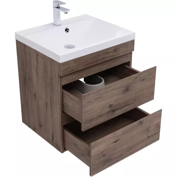 Тумба подвесная с раковиной Aquanet Нота New 60 см 00334191, дуб веллингтон табак - фото 4