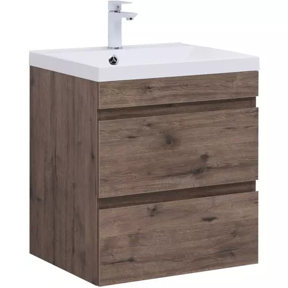 Тумба подвесная с раковиной Aquanet Нота New 60 см 00334191, дуб веллингтон табак - фото 3