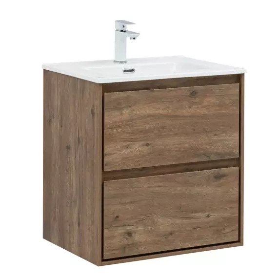 Тумба подвесная с раковиной Aquanet Милан 60 см 00336377, дуб рустикальный - фото 