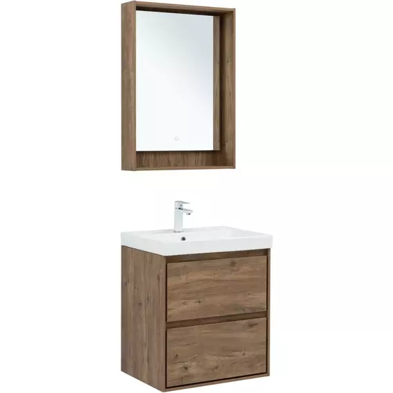 Тумба подвесная с раковиной Aquanet Милан 60 см 00336377, дуб рустикальный - фото 6