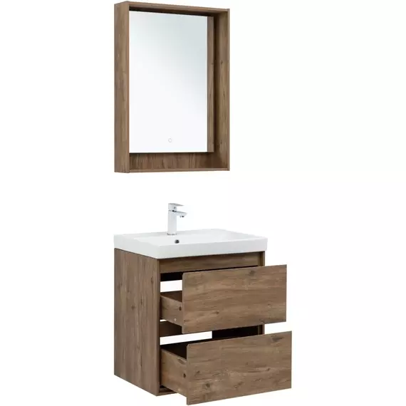 Тумба подвесная с раковиной Aquanet Милан 60 см 00336377, дуб рустикальный - фото 7