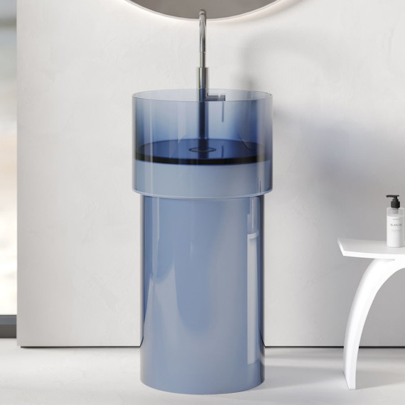 Раковина напольная прозрачная Abber Kristall 45 см AT2701Saphir, синий - фото 