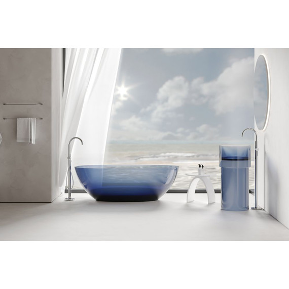 Раковина напольная прозрачная Abber Kristall 45 см AT2701Saphir, синий - фото 2