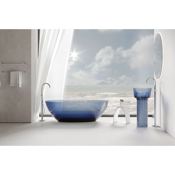 Раковина напольная прозрачная Abber Kristall 45 см AT2702Saphir, синий - фото 2