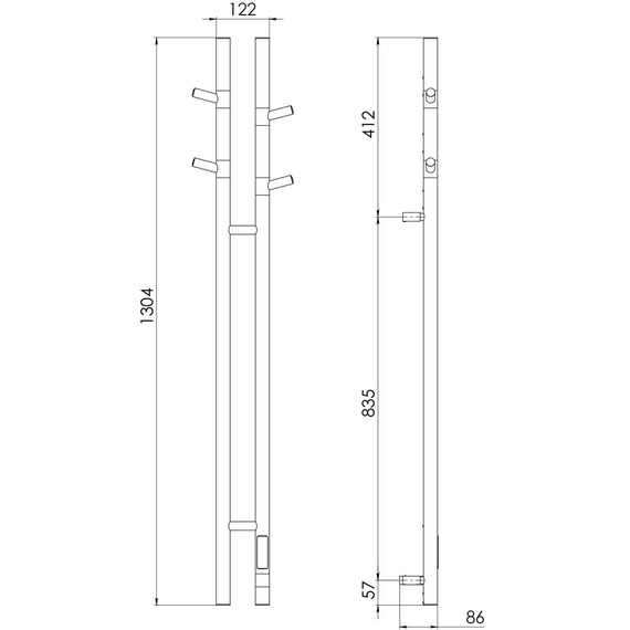 Полотенцесушитель электрический Vincea П2 122x1304 мм VTD-1D2BE, чёрный (возможность скрытого подключения) - фото 5