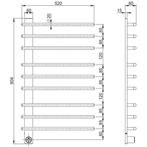 Полотенцесушитель электрический Vincea П9 520x900 мм VTD-2SC3GM - фото 4