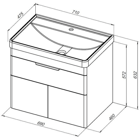 Тумба подвесная с раковиной Aquanet Ирис New 70 см 00310149, белый глянец - фото 20