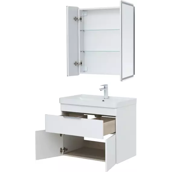 Тумба подвесная с раковиной Aquanet Ирис New 70 см 00310149, белый глянец - фото 11