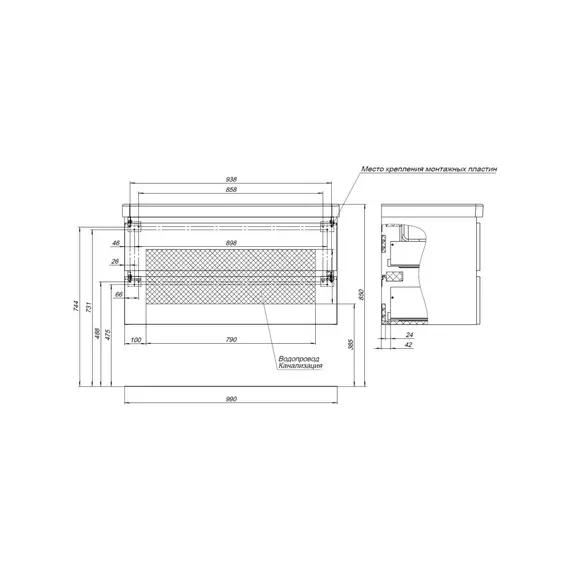 Тумба подвесная с раковиной Aquanet Вега 2.0 100 см 00337939, бежевый - фото 9