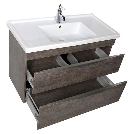 Тумба подвесная с раковиной Aquanet Эвора 100 см 00183003, дуб антик - фото 6