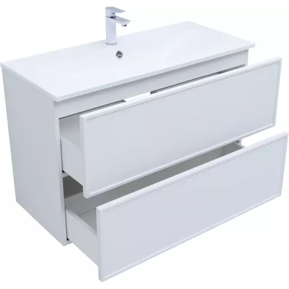 Тумба подвесная с раковиной Aquanet Арт 100 см 00313257, белый матовый - фото 4