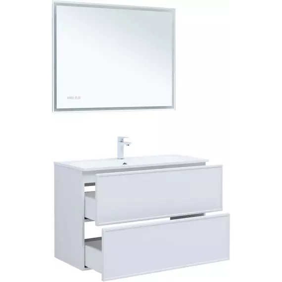 Тумба подвесная с раковиной Aquanet Арт 100 см 00313257, белый матовый - фото 6