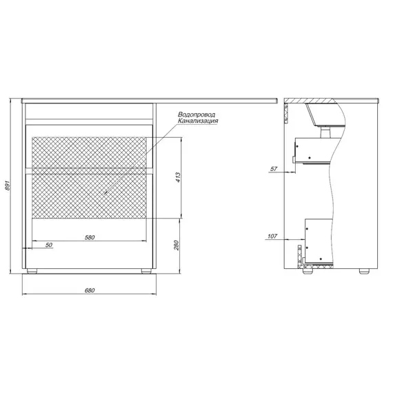 Тумба напольная с раковиной-столешницей Aquanet Токио 130 см 00333652 R, дуб веллингтон - фото 16
