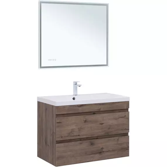 Тумба подвесная с раковиной Aquanet Нота New 90 см 00334193, дуб веллингтон табак - фото 5