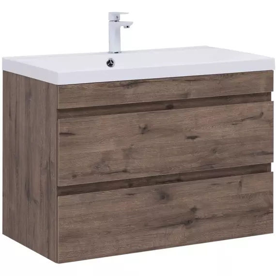 Тумба подвесная с раковиной Aquanet Нота New 90 см 00334193, дуб веллингтон табак - фото 