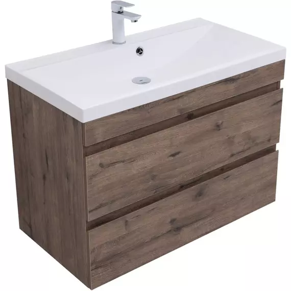 Тумба подвесная с раковиной Aquanet Нота New 90 см 00334193, дуб веллингтон табак - фото 3