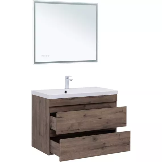 Тумба подвесная с раковиной Aquanet Нота New 90 см 00334193, дуб веллингтон табак - фото 6