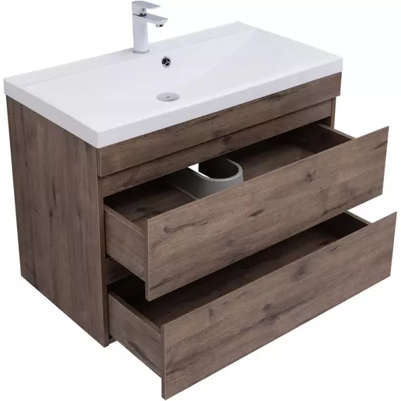 Тумба подвесная с раковиной Aquanet Нота New 90 см 00334193, дуб веллингтон табак - фото 4