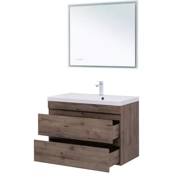 Тумба подвесная с раковиной Aquanet Нота New 90 см 00334193, дуб веллингтон табак - фото 9