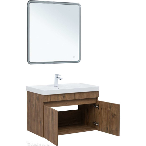 Тумба подвесная с раковиной Aquanet Оптима 80 см 00344797, дуб рустикальный - фото 4