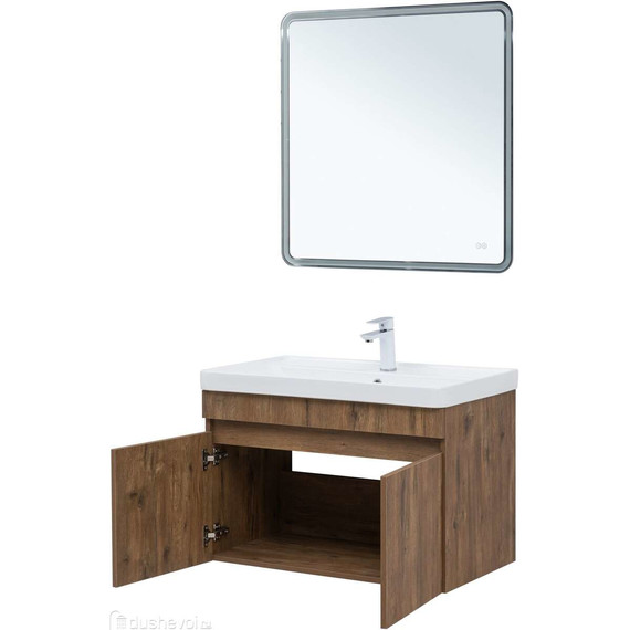 Тумба подвесная с раковиной Aquanet Оптима 80 см 00344797, дуб рустикальный - фото 8