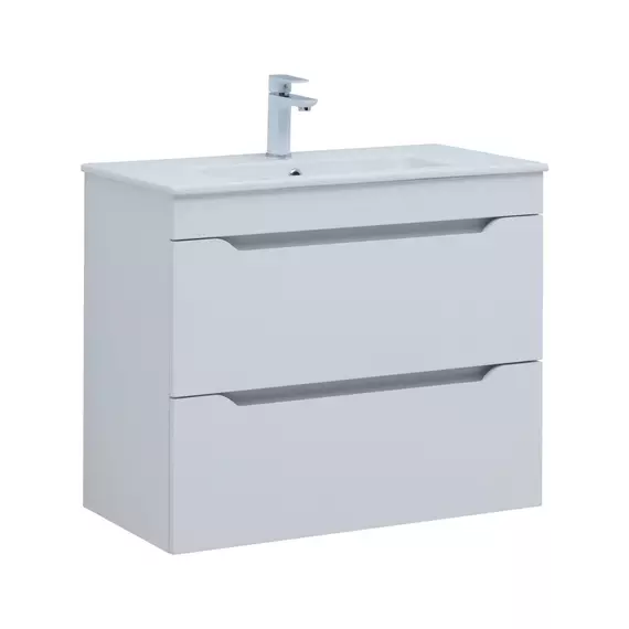 Тумба подвесная с раковиной Aquanet Практика 80 см 00347965, белый глянец - фото 