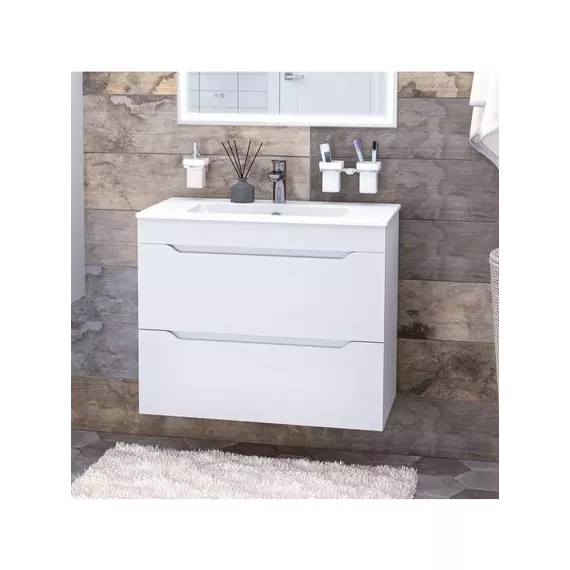 Тумба подвесная с раковиной Aquanet Практика 80 см 00347965, белый глянец - фото 6