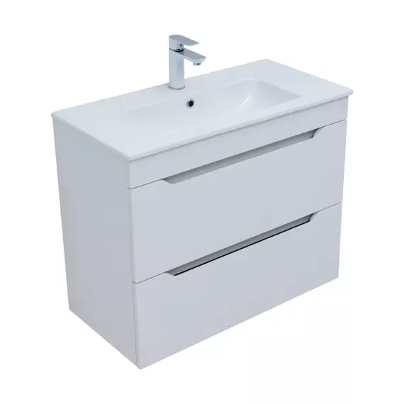 Тумба подвесная с раковиной Aquanet Практика 80 см 00347965, белый глянец - фото 3