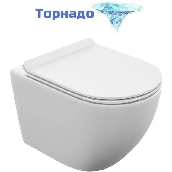 Унитаз подвесной безободковый Cersanit Brasko Vortex DPL EO Slim A68915 с тонкой крышкой микролифт (система смыва Торнадо) - фото 