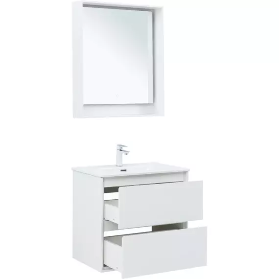 Тумба подвесная с раковиной Aquanet Милан 70 см 00336368, белый глянец - фото 5