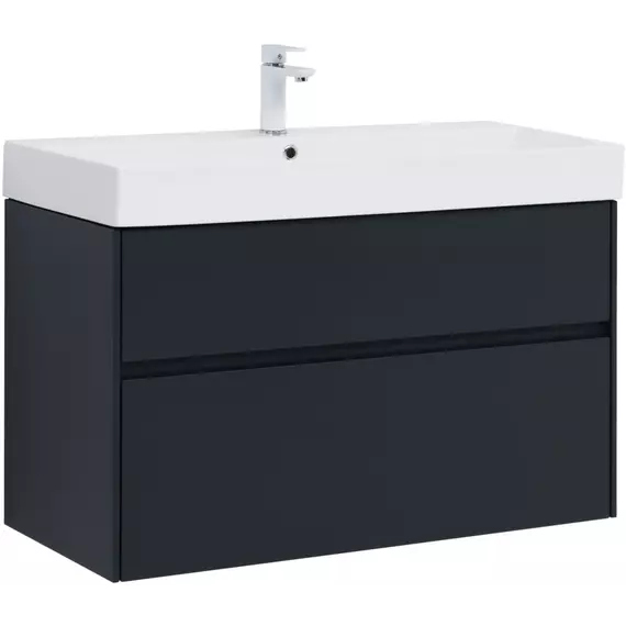 Тумба подвесная с раковиной Aquanet Бруклин 100 см 00310139, антрацит матовый - фото 