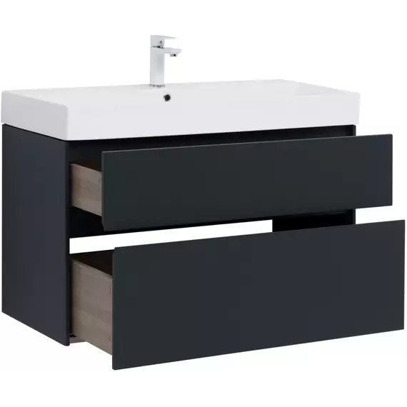 Тумба подвесная с раковиной Aquanet Бруклин 100 см 00310139, антрацит матовый - фото 4