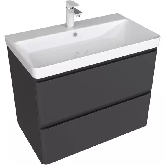 Тумба подвесная с раковиной Aquanet Эмбер 80 см 00330468, чёрный матовый - фото 