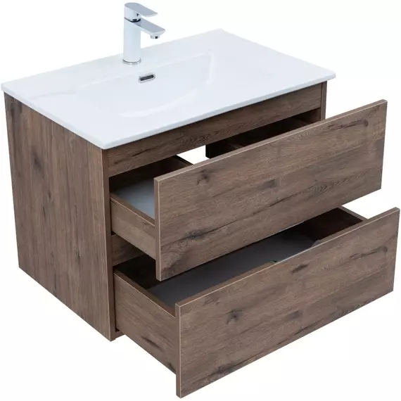 Тумба подвесная с раковиной Aquanet Алвита New 70 см 00334185, дуб веллингтон табак - фото 4