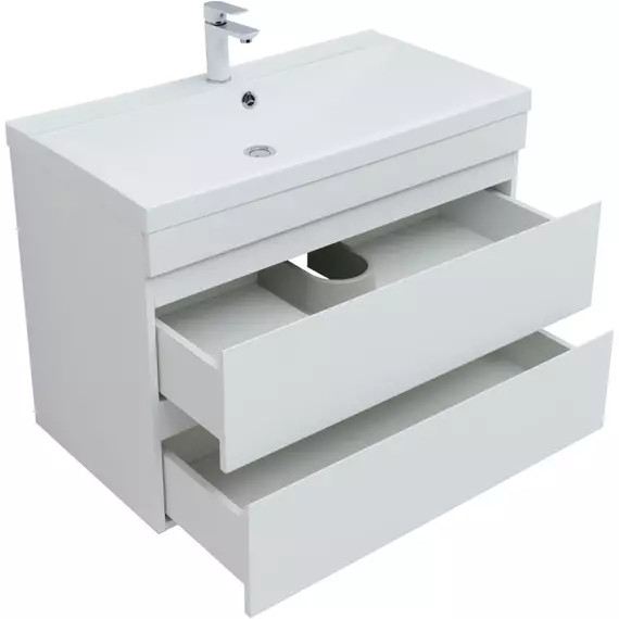 Тумба подвесная с раковиной Aquanet Нота New 90 см 00335419, белый глянец - фото 4