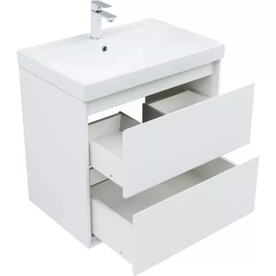 Тумба подвесная с раковиной Aquanet Милан 70 см 00336368 (раковина Aquanet Flash 70 см) белый глянец - фото 3